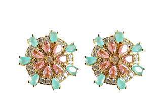 Pink and Turquoise Sparkling Sand Dollar Stud Earrings