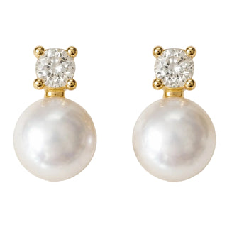 Round Faux Pearl and Zirconia Halo Stud Earrings