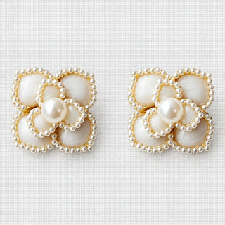 French Retro Enamel and Pearl Floral Earrings