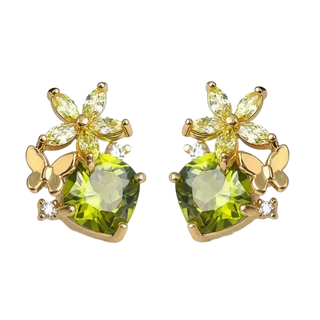 Olive Green Cubic Zirconia Butterfly Stud Earrings