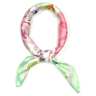 Flower Pattern Silky Square Bandana Neck Scarf