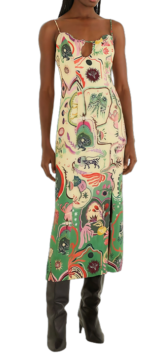 Artsy Surreal Land Beige Sleeveless Midi Dress